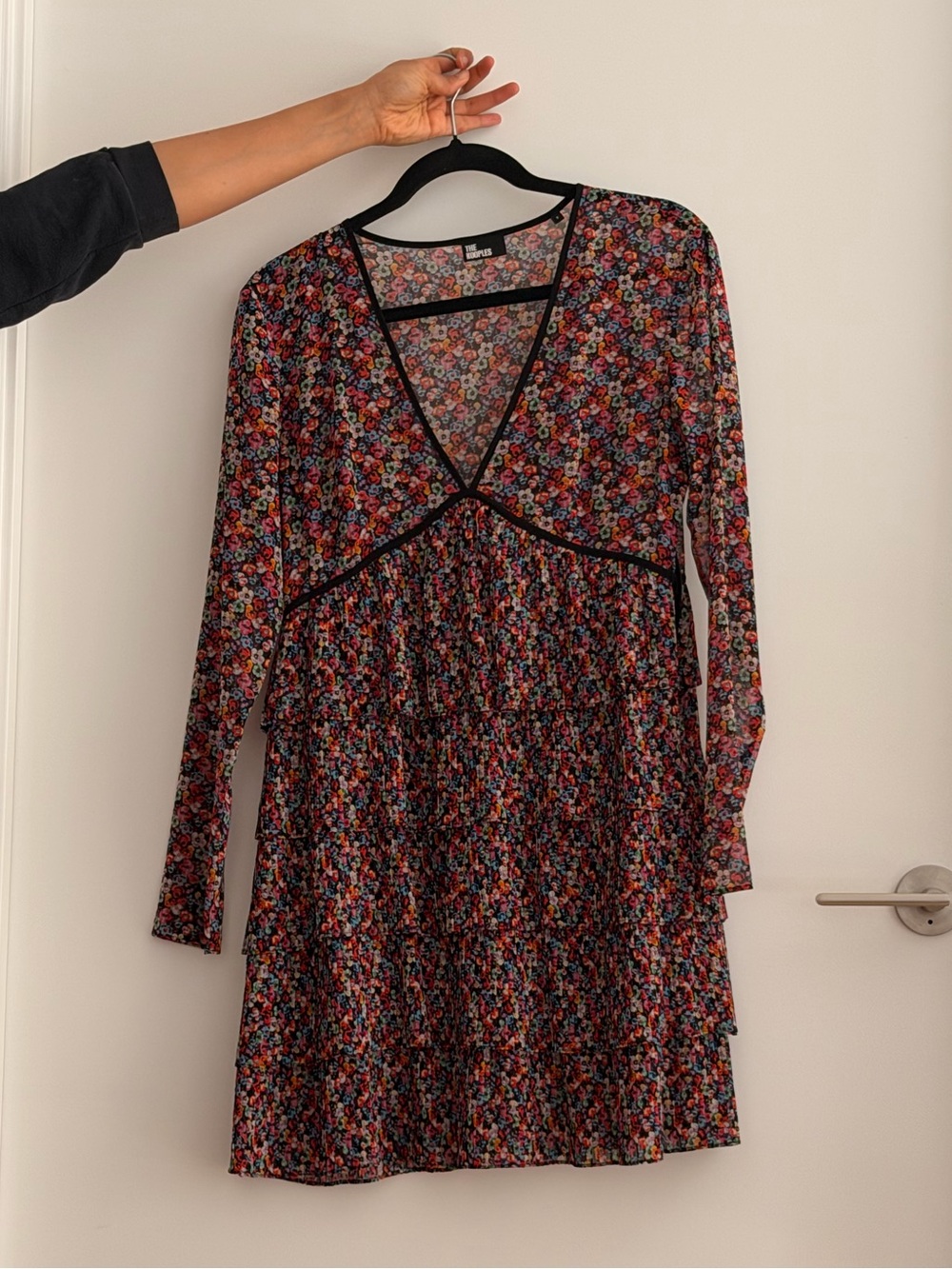 Kooples Floral V-Neck Long Sleeve Mini Dress - Multicolor